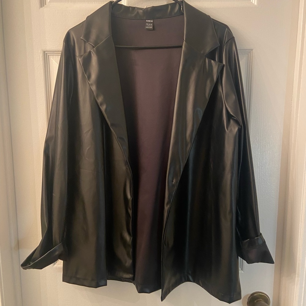 Oversized black leather blazer